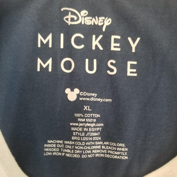 Disney Mickey Mouse TShirt Blue White Trim Crew Neck Short Sleeve Womens Size XL - Picture 3 of 7